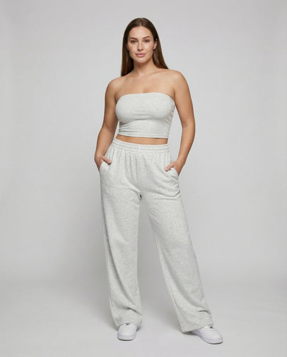 Damen nan zweiteiliges Lounge-Set mit Bandeau-Oberteil und weiter Palazzohose aus softem Jersey EB