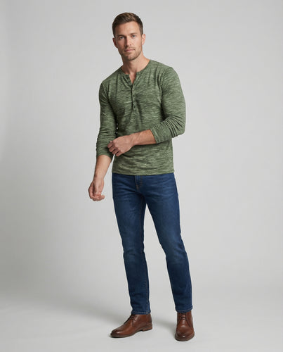 Herren nan figurbetontes Langarm-Henleyshirt mit Vintage-Knopfleiste und feiner Melange-Struktur EB