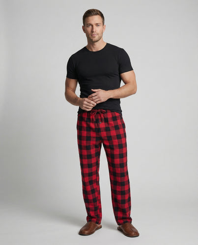 Herren nan karierte Flanell-Loungehose mit elastischem Bund und Kordelzug EB
