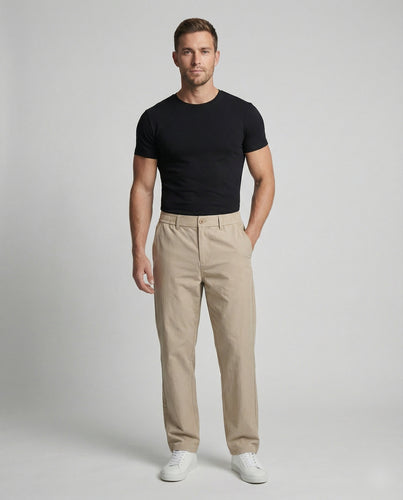 Herren nan lässig-weite Baumwollmix-Hose mit geradem Bein, elastischem Komfortbund und dezenten Eingrifftaschen EB