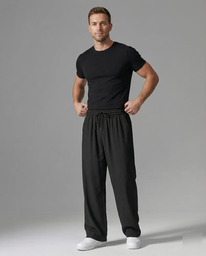 Herren nan lässige Freizeithose mit weitem Bein elastischem Komfortbund und Kordelzug EB