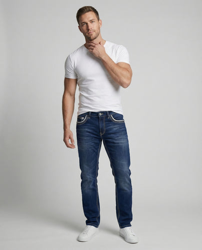 Herren nan lässige gerade Denim-Jeans mit mittelhoher Bundhöhe, elastischem Komfortbund und legerer Beinweite EB