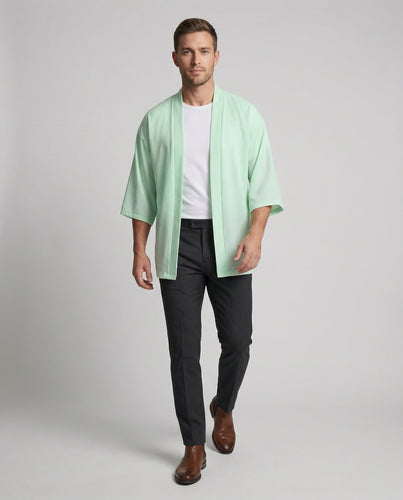 Herren nan lässige Oversize-Cardigan-Jacke im Kimono-Stil mit offenem Vorderteil und verkürzten Weitärmeln EB