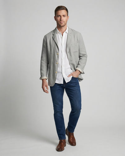 Herren nan legerer Leinenblazer mit unstrukturiertem Schnitt und Brusttasche EB