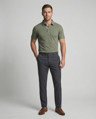 Herren nan Struktur-Poloshirt mit verdeckter Druckknopfleiste und elastischer Waffelstruktur EB