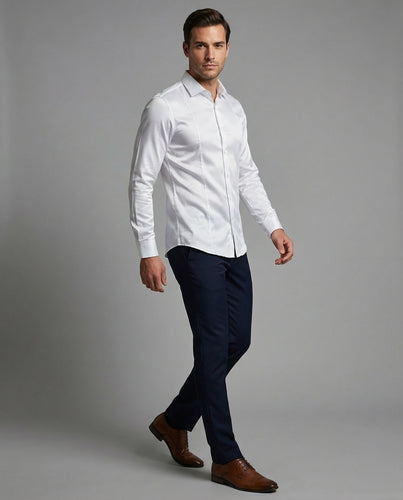 Herren nan tailliertes Satin-Hemd mit Haifischkragen, schmaler Silhouette und abgerundetem Saum EB