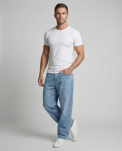 Unisex nan weite Baggy-Jeans mit Used-Effekt, tiefem Schritt und geradem Bein EB