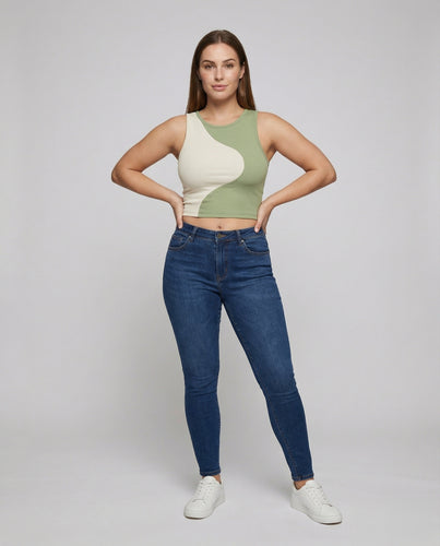 Damen Asymmetrische Wellensaum Ripp Kurztop