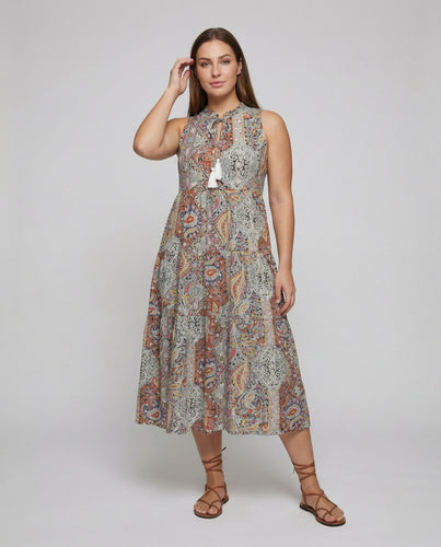 Damen Gestufte Boho Mischgewebe Midikleid