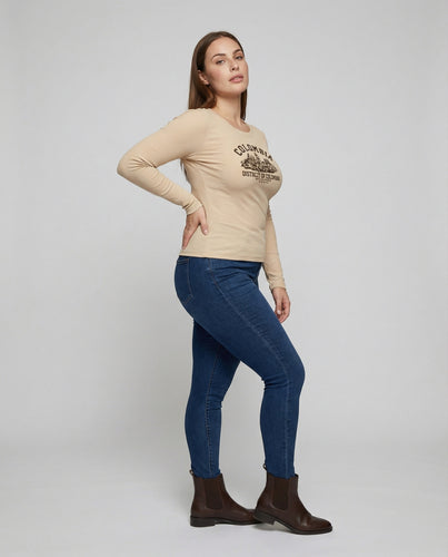Damen Klassische Vintage Baumwolljersey Langarmshirt