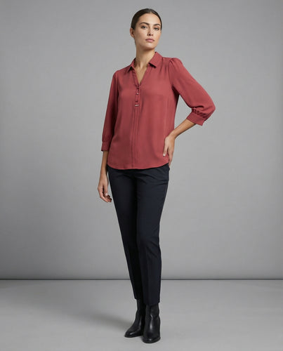 Damen Elegante Perlenknopf Mischgewebe Bluse