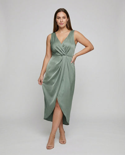 Damen Elegante Wickel Mischgewebe Midikleid