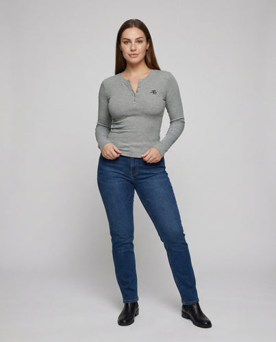 Damen Enganliegende Monogramm Ripp Langarmshirt