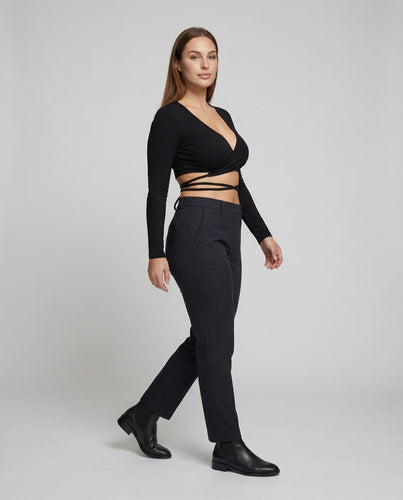 Damen Mehrlagige Schnürung Mischgewebe Langarm-Crop-Top