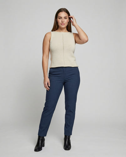 Damen Ärmellose Ziernaht Strick Top