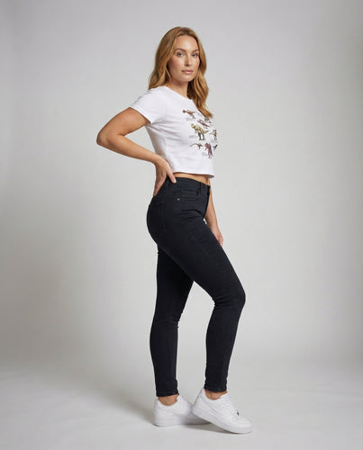 Damen Detaillierte Print Baumwoll Kurzshirt