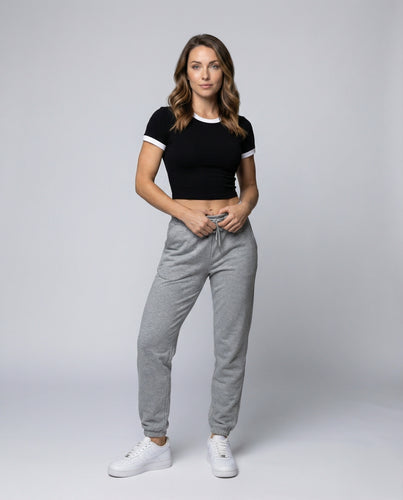 Damen Sportliche Kontrastbesatz Baumwoll Kurzshirt