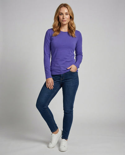 Damen Figurschmeichelnde Übergrößen Baumwollstretch Langarmshirt