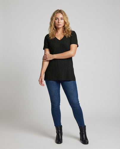 Damen Lockere Gerippte Mischgewebe Tunika-Shirt