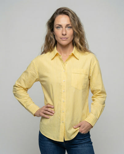 Damen Gestreifte Oversize Baumwoll Hemdbluse