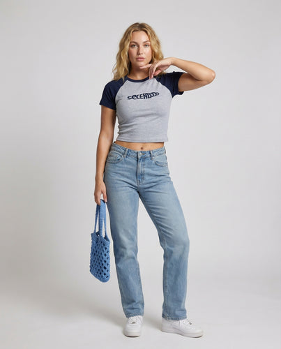 Damen Figurbetontes Raglan Mischgewebe Kurzshirt