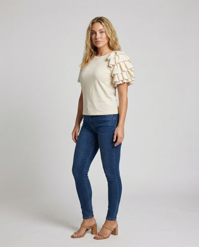 Damen Asymmetrische Stufenvolant Jersey Kurzarm-Jerseyshirt