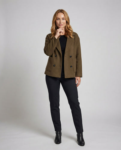 Damen Kurze Doppelreihige Wollmisch Blazer-Mantel