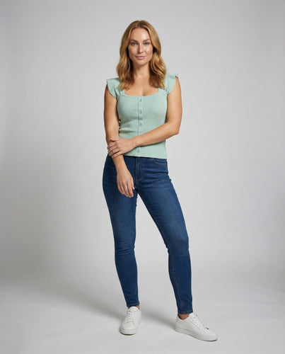 Damen Kurzes Volantträger Feinstrick Top