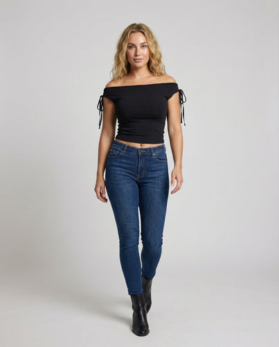 Damen Taillierte Off-Shoulder Mischgewebe Kurzoberteil