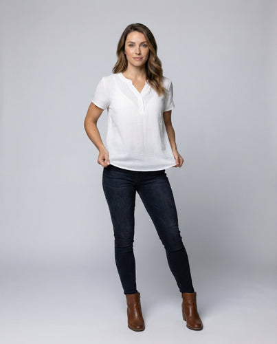 Damen Lässiges Leinenlook Mischgewebe Schlupfshirt