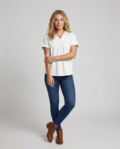 Damen Lässiges V-Ausschnitt Mischgewebe Poloshirt