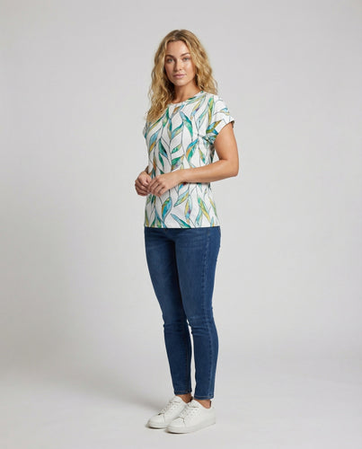 Damen Legere Botanische Mischgewebe Printshirt