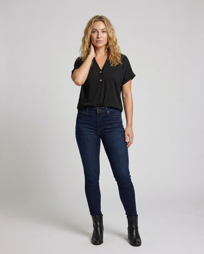 Damen Legeres Henley Mischgewebe Kurzarmshirt