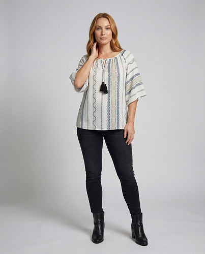 Damen Leichte Boho Mischgewebe Tunika-Top