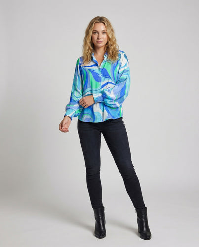 Damen Luftige Aquarell Mischgewebe Hemdbluse