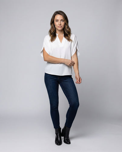 Damen Minimalistische Flügelärmel Mischgewebe Bluse