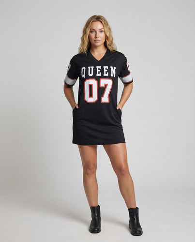 Damen Lockere Football-Look Jersey Jerseykleid