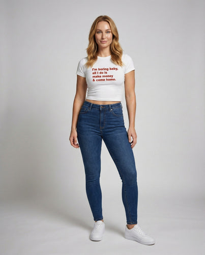Damen Taillierte Statement-Aufdruck Stretchjersey Kurzshirt