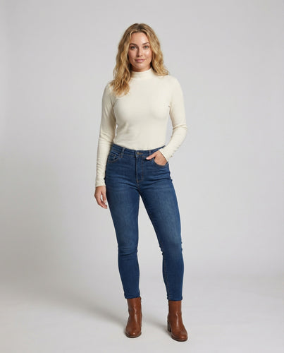 Damen Figurbetonte Rollkragen Stretchjersey Rollkragen-Longsleeve