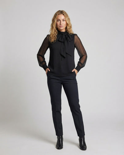Damen Transparente Schleifenbindung Chiffon Bluse