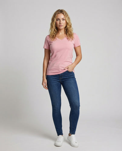 Damen Schmale V-Ausschnitt Baumwolljersey T-Shirt
