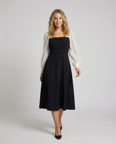 Damen Transparente Ballonärmel Chiffon A-Linien-Midikleid