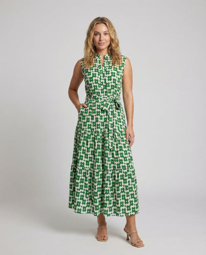 Damen Ärmellose Retro-Blütenprint Mischgewebe Maxi-Kleid