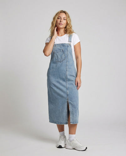 Damen Vintage Asymmetrische Denim Denim-Latz-Midikleid