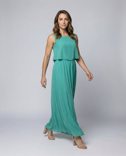 Damen Elegante Ärmellose Mischgewebe Lagenmaxikleid