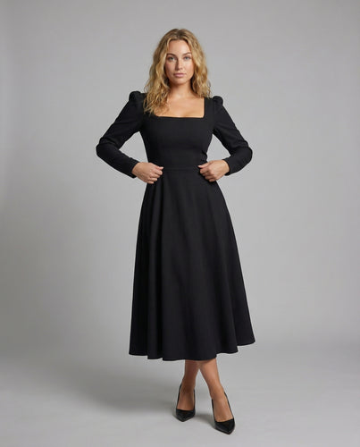 Damen Schwingende A-Linien Mischgewebe Midikleid