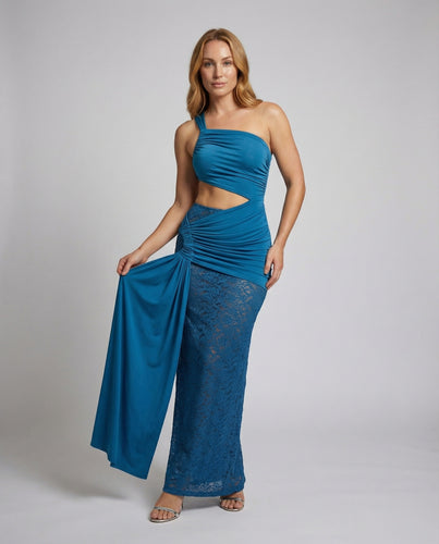 Damen Figurbetonte Drapierte Mischgewebe Abendmaxikleid