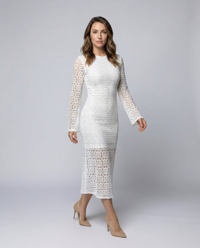 Damen Figurbetonte Häkelspitze Spitze Midikleid