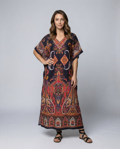 Damen Fließende Paisley Mischgewebe Kaftan-Maxikleid