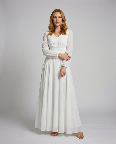 Damen Fließende Empire-Passe Mischgewebe Maxikleid